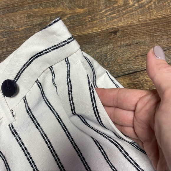 J. Jill Wide-Leg Linen Blend Pants Cream Navy Striped Coastal Preppy Womens 8 - Picture 4 of 13